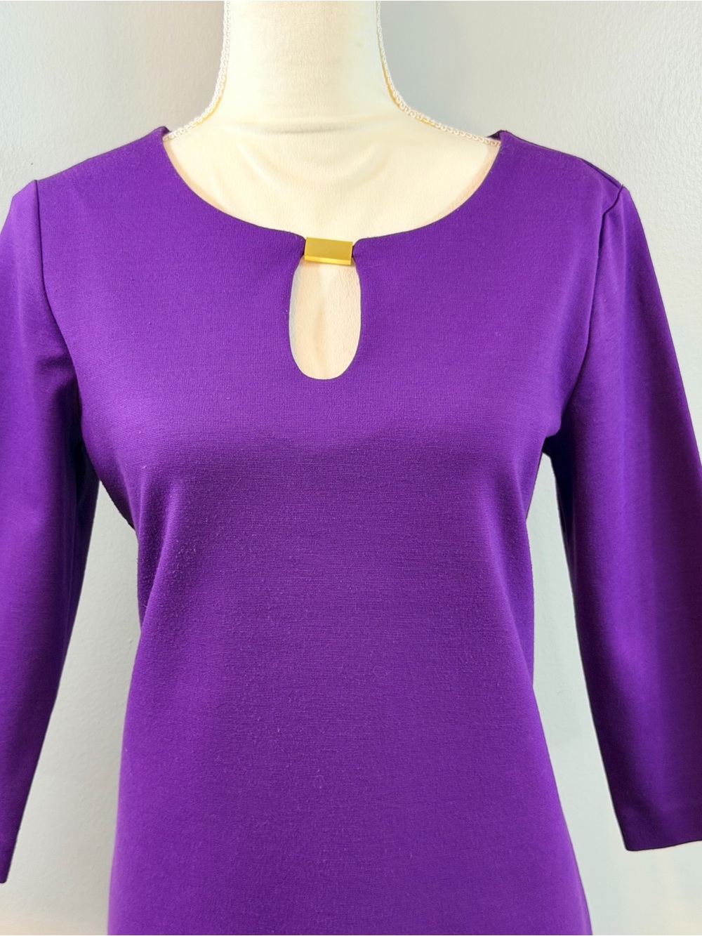 New York & Company Purple Ponte Keyhole Top with Gold Accent